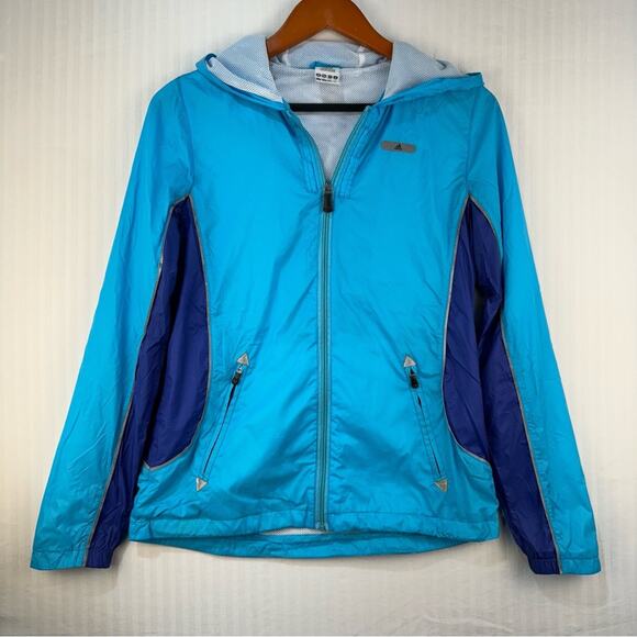 Adidas Blue Windbreaker Rain Slicker Running Jacket Size Medium Sporty Athletic - Picture 1 of 8